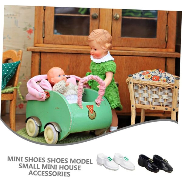 Hemobllo 8 Paia Mini Scarpe in Lega per Bambole Nero e Bianco, Accessori Realistici