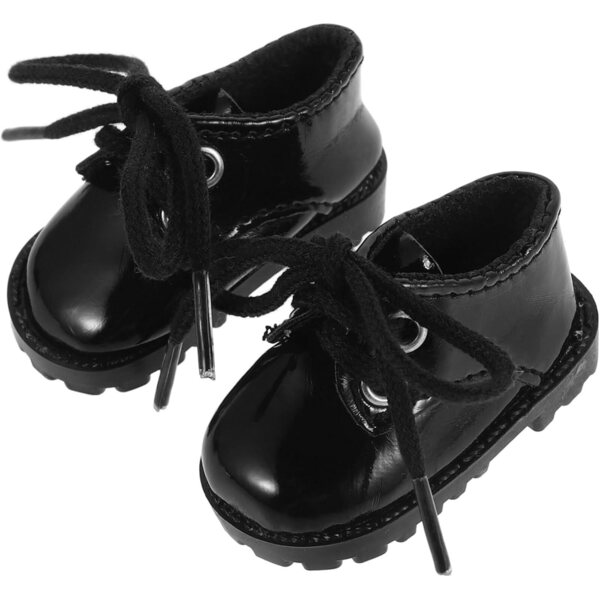 Mini Scarpe in Pelle Sintetica Nera per Puppe 15-20 cm, Facili da Indossare