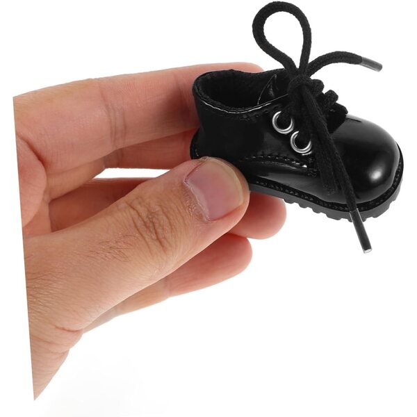 Mini Scarpe in Pelle Sintetica Nera per Puppe 15-20 cm, Facili da Indossare