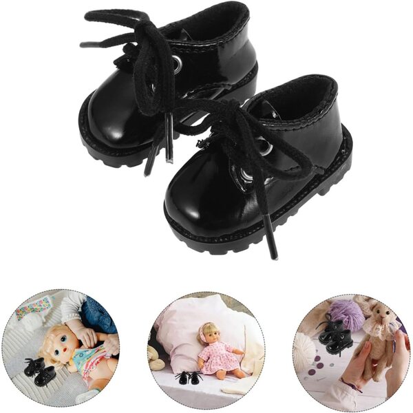 Mini Scarpe in Pelle Sintetica Nera per Puppe 15-20 cm, Facili da Indossare