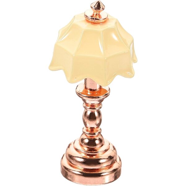 Lampada da Comodino Miniatura 1:12 Metallo Rosa Oro con Paralume Beige per Case Bambole