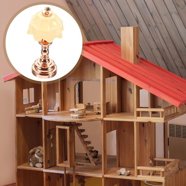 Lampada da Comodino Miniatura 1:12 Metallo Rosa Oro con Paralume Beige per Case Bambole