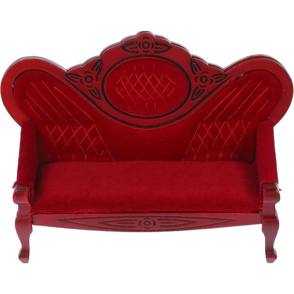 Divano Miniatura in Legno Rosso per Casa delle Bambole e Decorazione Soggiorno