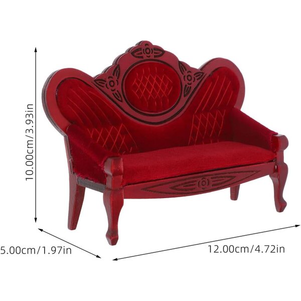 Divano Miniatura in Legno Rosso per Casa delle Bambole e Decorazione Soggiorno