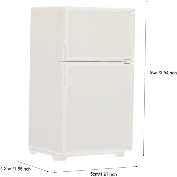 Mini Frigorifero Bianco in Plastica per Case delle Bambole, Accessorio Decorativo Compatto