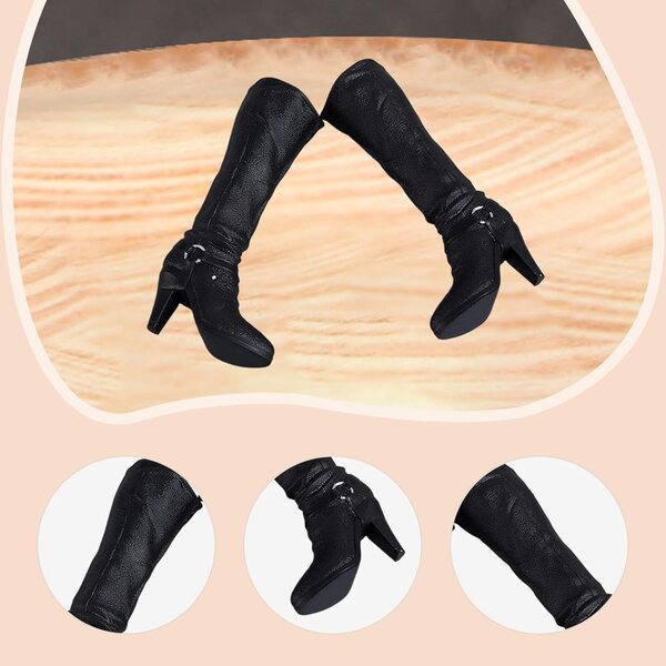 1/6 Stiefeletten mit Absatz für 30 cm große Figuren, elegant und widerstandsfähig aus schwarzem PU