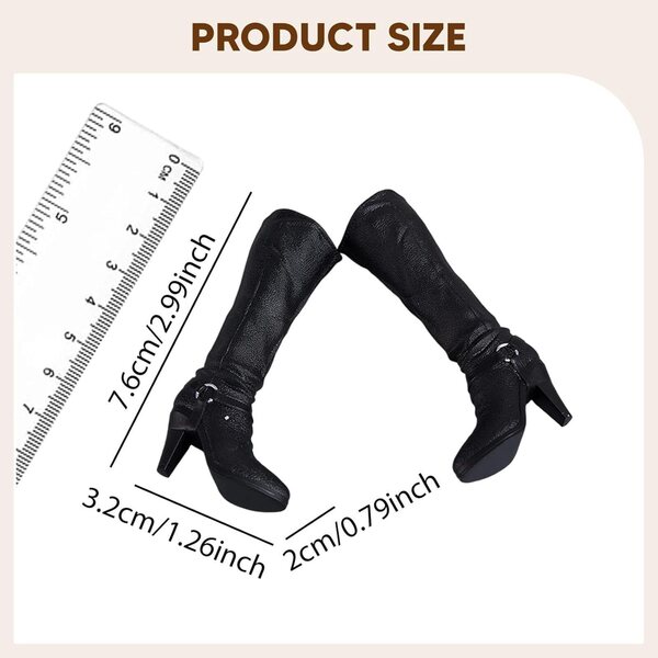 1/6 Stiefeletten mit Absatz für 30 cm große Figuren, elegant und widerstandsfähig aus schwarzem PU