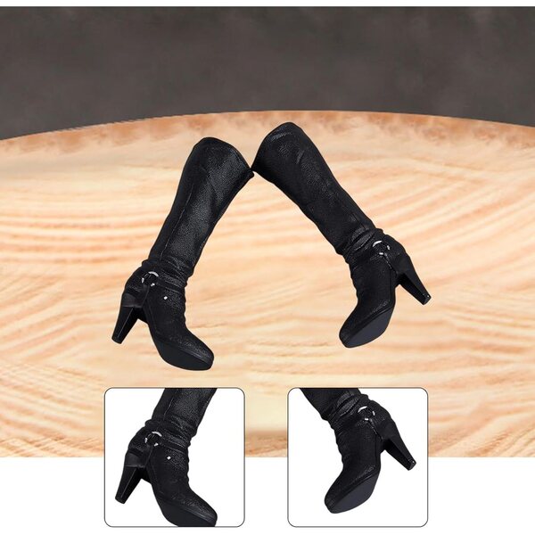 1/6 Stiefeletten mit Absatz für 30 cm große Figuren, elegant und widerstandsfähig aus schwarzem PU