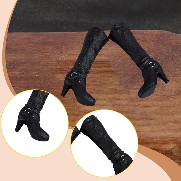 1/6 Stiefeletten mit Absatz für 30 cm große Figuren, elegant und widerstandsfähig aus schwarzem PU