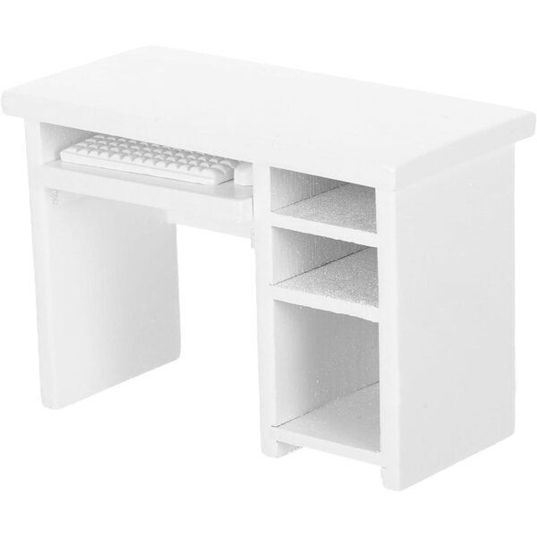 1:12 Puppenhaus-Schreibtisch-Set mit weißem Miniatur-Laptop aus Holz