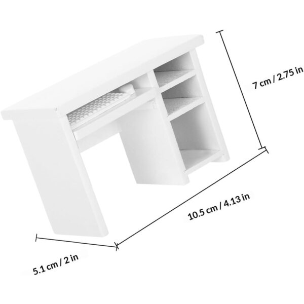 1:12 Puppenhaus-Schreibtisch-Set mit weißem Miniatur-Laptop aus Holz