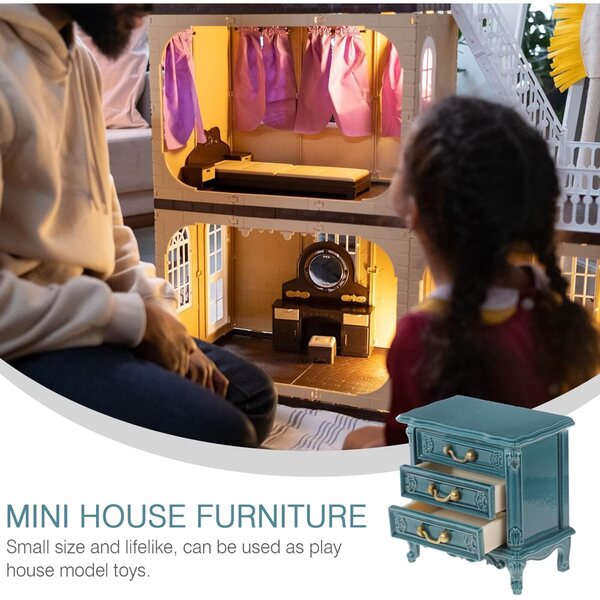 Blauer Mini-Schrank aus Kunststoff für Puppenhaus, realistisches Miniaturzubehör