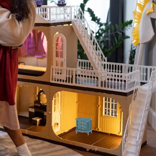 Blauer Mini-Schrank aus Kunststoff für Puppenhaus, realistisches Miniaturzubehör