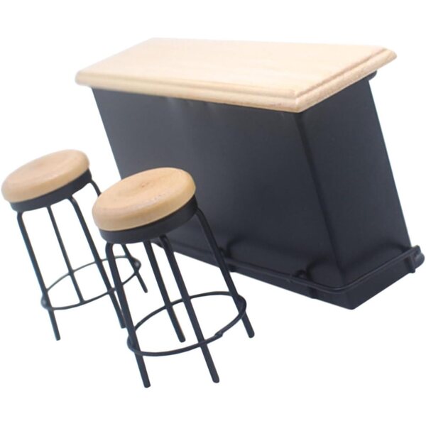 Mini-Bartisch-Set mit 2 Holzhockern für Puppenhaus, realistisches Design
