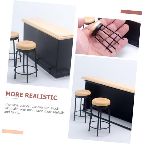 Mini-Bartisch-Set mit 2 Holzhockern für Puppenhaus, realistisches Design