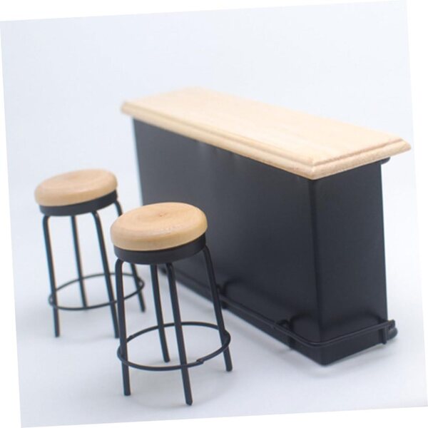 Mini-Bartisch-Set mit 2 Holzhockern für Puppenhaus, realistisches Design