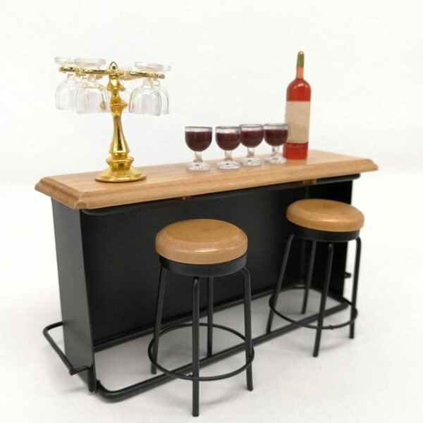Mini-Bartisch-Set mit 2 Holzhockern für Puppenhaus, realistisches Design