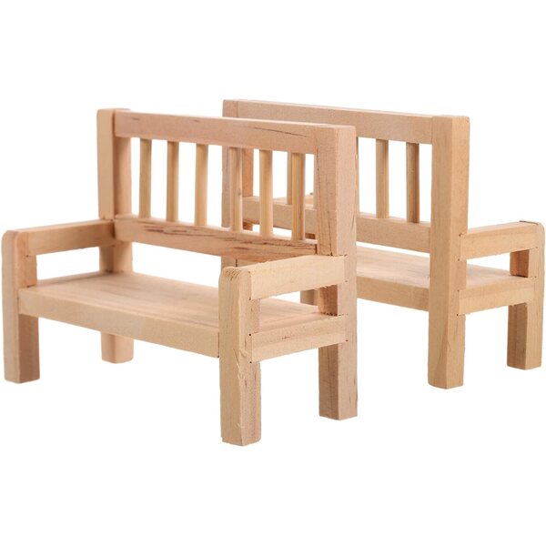 Mini Panca in Legno per Case delle Bambole Set 2 Pezzi 8x3,5x6,2 cm Colore Cachi