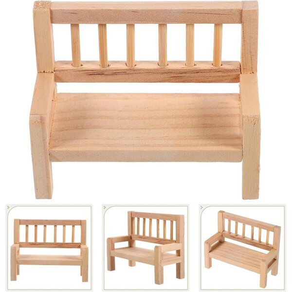 Mini Panca in Legno per Case delle Bambole Set 2 Pezzi 8x3,5x6,2 cm Colore Cachi