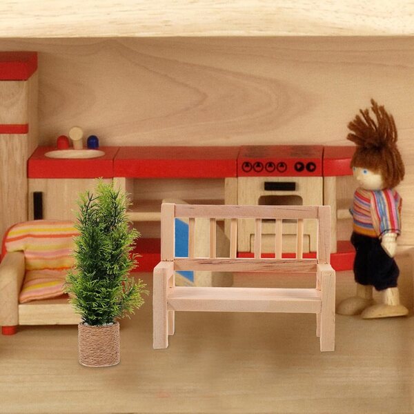 Mini Panca in Legno per Case delle Bambole Set 2 Pezzi 8x3,5x6,2 cm Colore Cachi