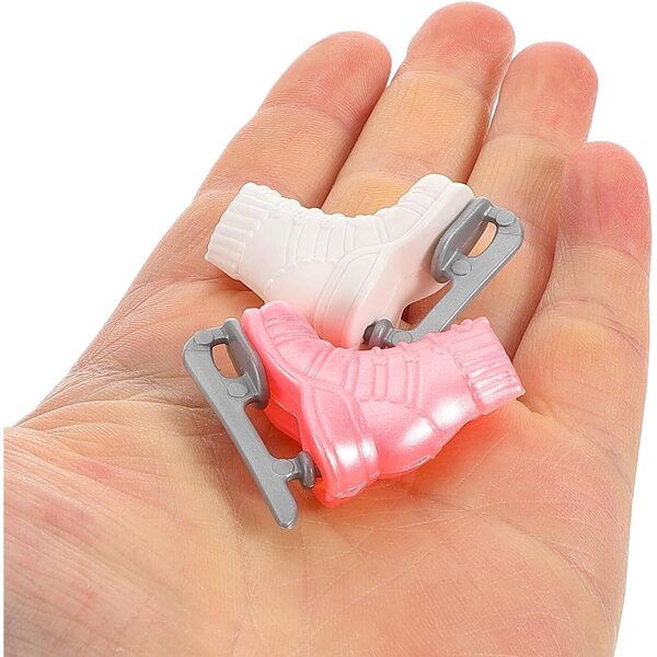 KOMBIUDA 4 paia di pattini a rotelle miniatura per bambole - Accessori decorativi bianchi e rosa