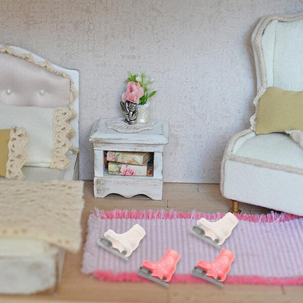 KOMBIUDA 4 paia di pattini a rotelle miniatura per bambole - Accessori decorativi bianchi e rosa