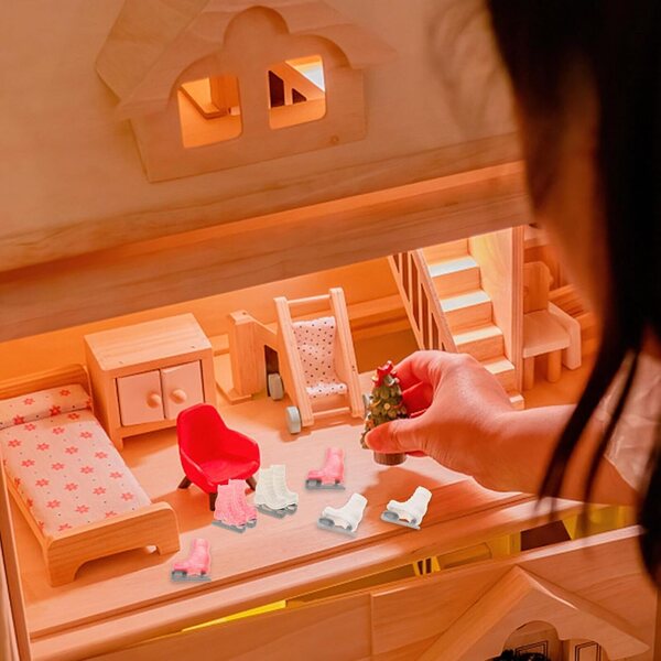 KOMBIUDA 4 paia di pattini a rotelle miniatura per bambole - Accessori decorativi bianchi e rosa