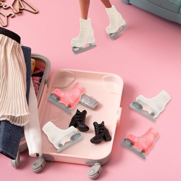 KOMBIUDA 4 paia di pattini a rotelle miniatura per bambole - Accessori decorativi bianchi e rosa