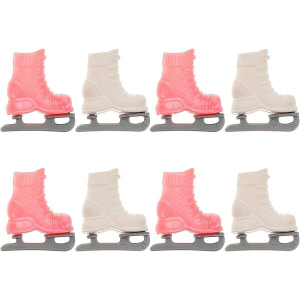 4 Paia di Pattini a Rotelle Miniatura per Bambole, Accessori in Plastica Colorati Rosa e Bianco