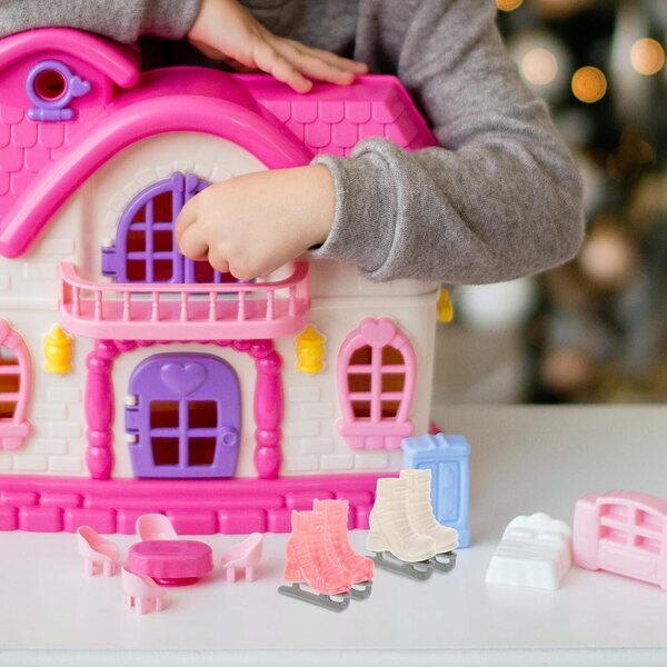4 Paia di Pattini a Rotelle Miniatura per Bambole, Accessori in Plastica Colorati Rosa e Bianco