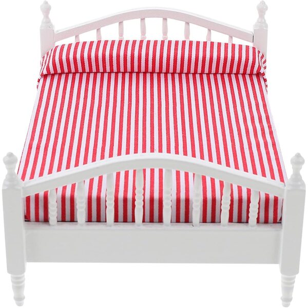 ERINGOGO Mini Letto Matrimoniale in Legno di Betulla per Casa delle Bambole Rosa