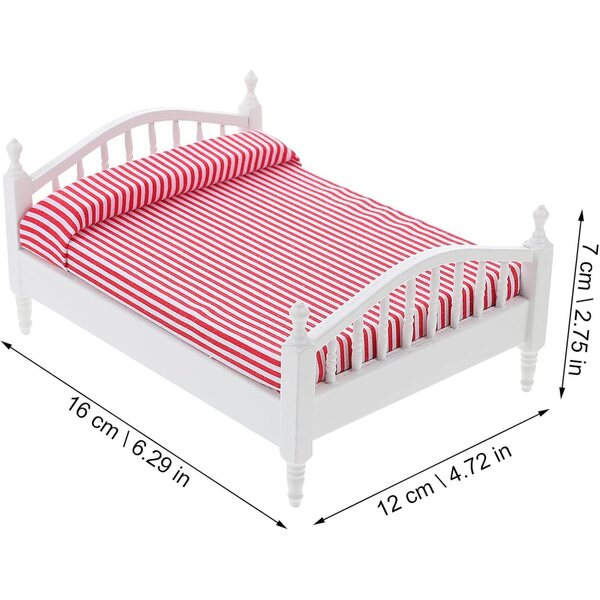 ERINGOGO Mini Letto Matrimoniale in Legno di Betulla per Casa delle Bambole Rosa