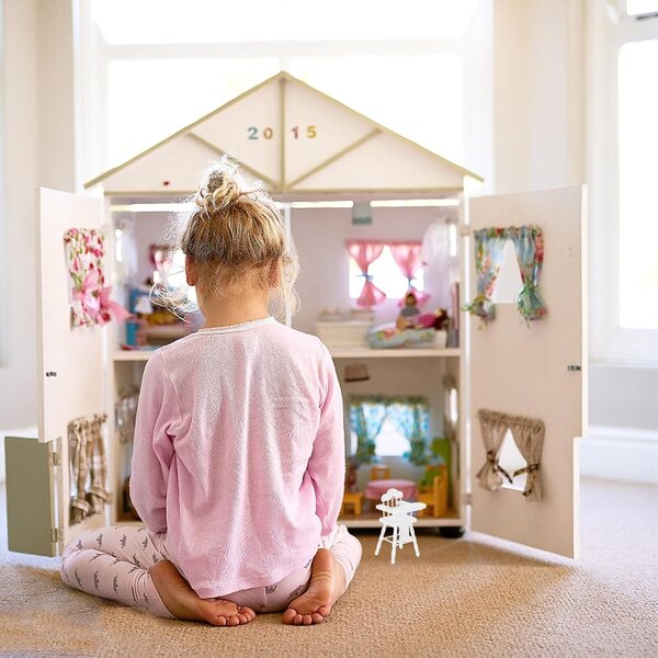 Mini-Hocker aus weißem Holz für Puppenhaus – dekoratives Accessoire 1/12