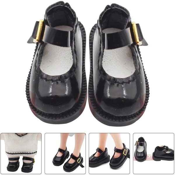 Miniaturschuhe für Puppen aus schwarzem PU, dekorative Accessoires für Häuser und Spiele