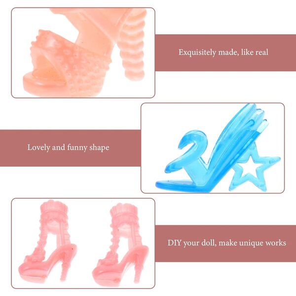 DECHOUS 15 Paia Scarpe Miniatura Crystal per Bambole in Plastica Colorate per DIY e Apprendimento