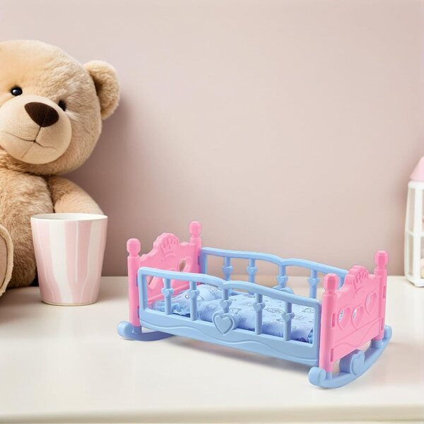 Letto per Bambole in Legno Resistente con Coperta Casual - Mobili Casa Miniature