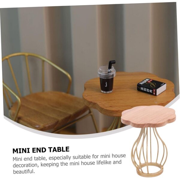 Tavolino Miniatura in Legno e Metallo per Casa delle Bambole, Accessorio Decorativo Beige