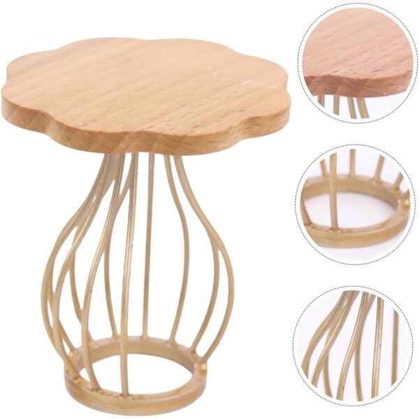 Tavolino Miniatura in Legno e Metallo per Casa delle Bambole, Accessorio Decorativo Beige