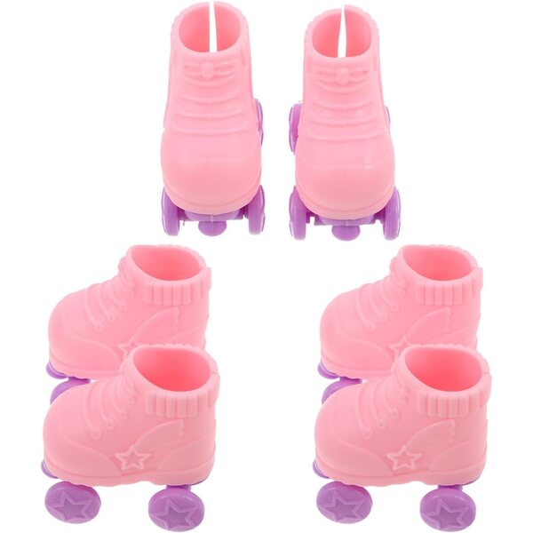3 Paia di Mini Patini a Rotelle Rosa per Bambole - Accessori Miniature