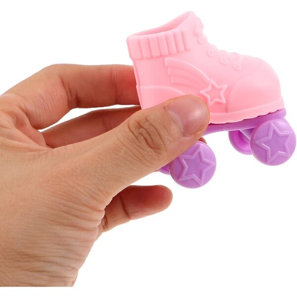3 Paia di Mini Patini a Rotelle Rosa per Bambole - Accessori Miniature