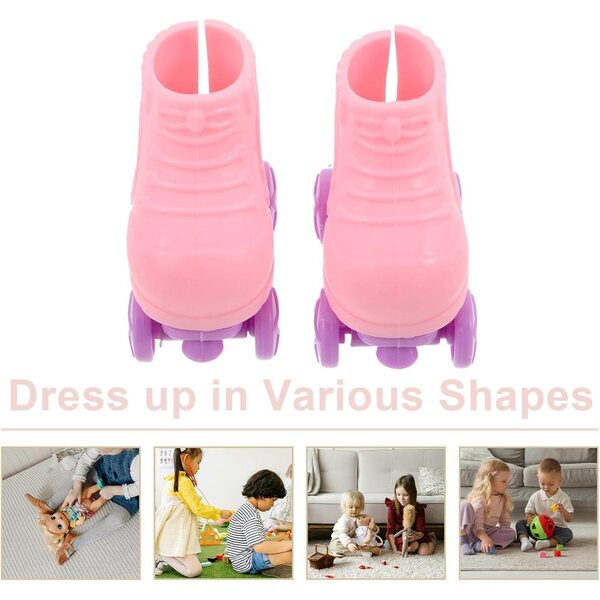 3 Paia di Mini Patini a Rotelle Rosa per Bambole - Accessori Miniature
