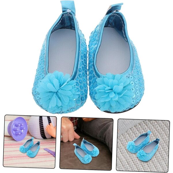 18-Zoll-Puppenschuhe in Himmelblau mit Glitzer für Rollenspiele und Partys
