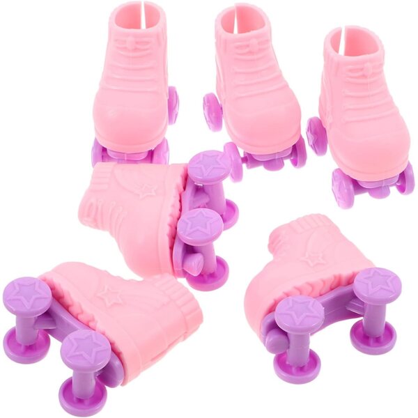 Set mit 3 Paar rosafarbenen Mini-Rollschuhen für Puppen, dekoratives Kunststoffzubehör