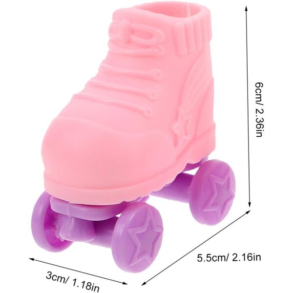 Set mit 3 Paar rosafarbenen Mini-Rollschuhen für Puppen, dekoratives Kunststoffzubehör