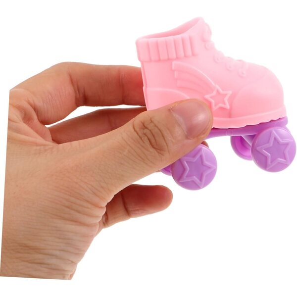 Set mit 3 Paar rosafarbenen Mini-Rollschuhen für Puppen, dekoratives Kunststoffzubehör