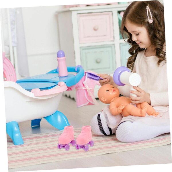 Set mit 3 Paar rosafarbenen Mini-Rollschuhen für Puppen, dekoratives Kunststoffzubehör