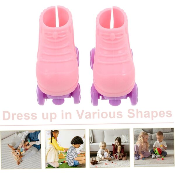Set mit 3 Paar rosafarbenen Mini-Rollschuhen für Puppen, dekoratives Kunststoffzubehör