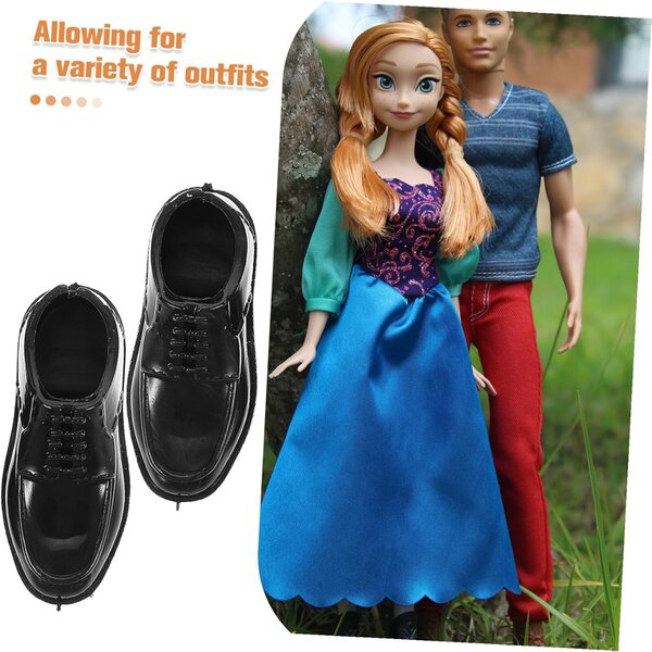 Outanaya 10 Paia Scarpe Miniature Nero Eleganti per Bambole Stile Principe 1/6