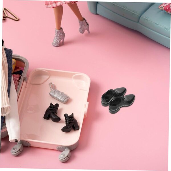 Miniaturschuhe für männliche 12-Zoll-Puppen – schwarze Kunstleder-Figurenschuhe