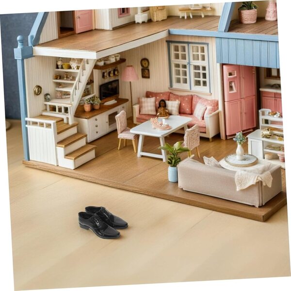 Miniaturschuhe für männliche 12-Zoll-Puppen – schwarze Kunstleder-Figurenschuhe